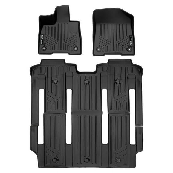 SMARTLINER Custom Fit Floor Mats 3 Row Liner Set Black Compatible With 2021-2025 Toyota Sienna with 2nd Row Bucket Seats