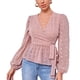 thumbnail image 3 of Camisa De Manga Larga Con Cuello En V, Dobladillo Con Volantes, Puños Elásticos, Nudo De Corbata, Parte Superior Cruzada Para La Oficina ANGGREK Rosa XL, 3 of 8