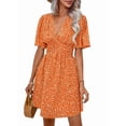 thumbnail image 2 of Women Summer Dresses Short Sleeve V Neck Floral Midi Sundress Orange M, 2 of 7