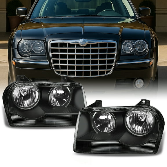 AKKON - For Chrysler 300 OE Replacement Black Halogen Type Headlights Driver/Passenger Head Lamps Pair New