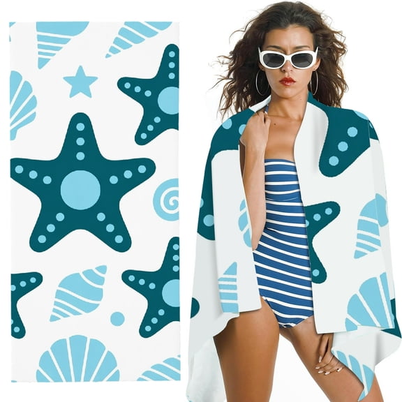 RKSupls Oversized Microfiber Beach Towel - seashells and seastars Print, Ultra-Soft Microfiber for Bathroom,Beach, Soft Super Absorbent- 30x60 in