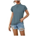 thumbnail image 2 of lmcalzta Plus Size Womens Tops T Shirts Ruffle Short Sleeve Mock Neck Tshirts Summer Causal Comfy Tee Blouses, 2 of 4