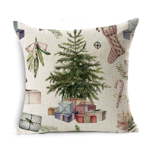 Funda de cojín de lino con estampado de plantas y pájaros para decoración del hogar, funda de almohada decorativa para sofá y coche, regalo de Navidad, 2023
