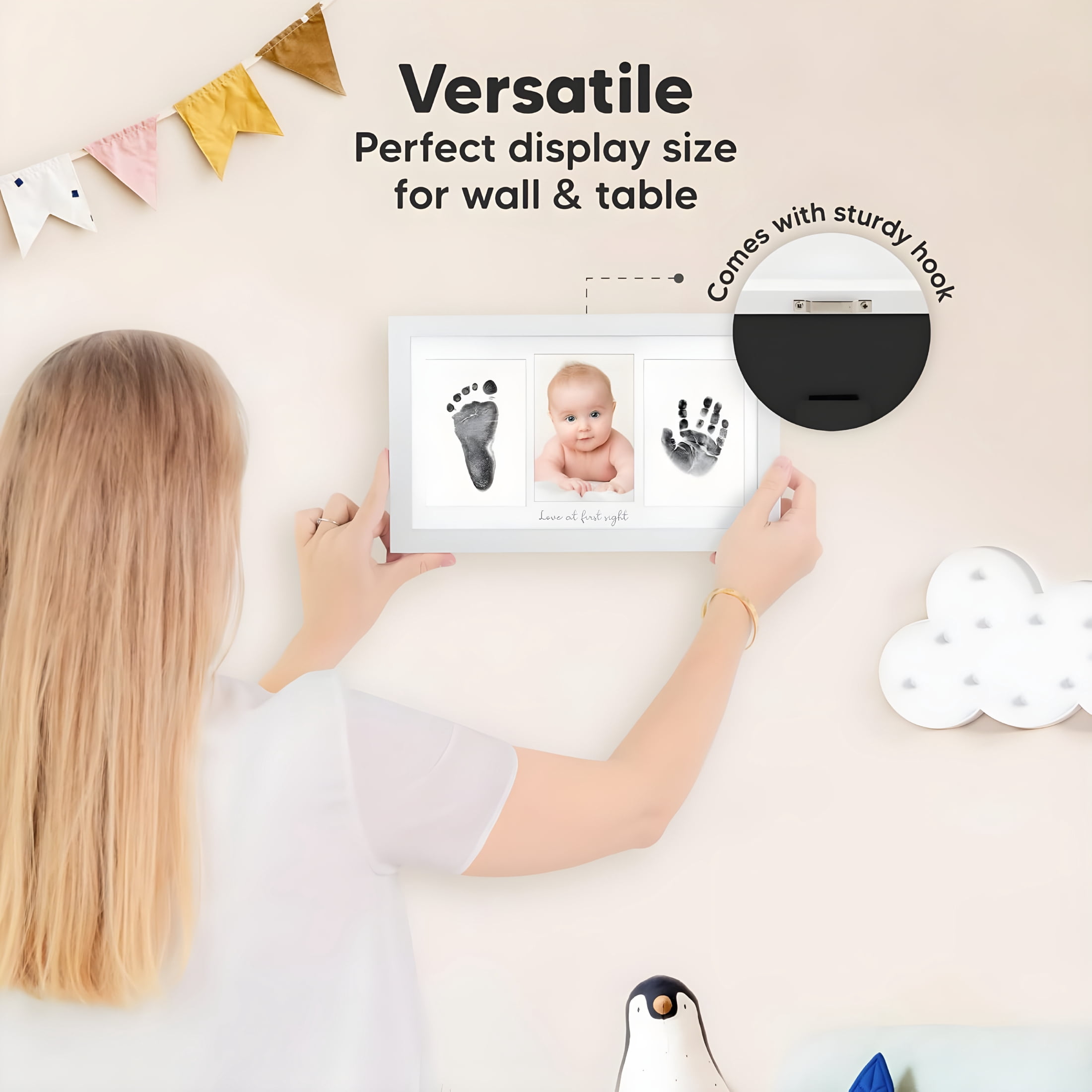 TUWAFE Inkless Hand and Footprint Kit,Boy,Girl,Newborn Keepsake No Mess Ink Pad for Baby Handprint,Clean Touch Paw Print Kit for Dog Picture Frame,Baby Christmas Shower Gifts (Alpine White)