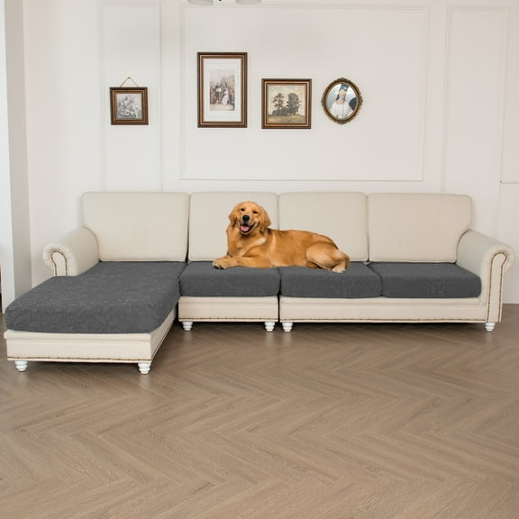 Eurhowing 4-Piece Sofa Slipcover Set for L-Shaped Sectional Couch, Stretchable Jacquard Non-Slip Left/Right Chaise Cover, Washable Furniture Protector, Dark Gray