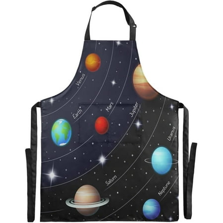 

Hyjoy 34.7×26.7in Colorful Solar System Waterproof Apron with 2 Pockets BBQ Kitchen Work Aprons with an Adjustable Neck for Women Men Chef Cooking Baking Painting Gardening