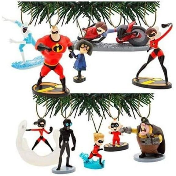 Incredibles 10pc PVC Ornament Set Elastigirl Underminer Violet Jack Frozone Dash New