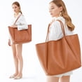 thumbnail image 2 of Bolso de mano HOXIS Oversize de piel sintética para mujer naranja-marrón, 2 of 7