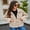 Beige, variant on Faux Shearling Button Down Closure Collared Teddy Jacket for Women