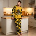 thumbnail image 4 of Men's Halloween Pajama Set Long Sleeve Raglan Soft Cotton Loungewear with Letter Top & Full Length Pants for Home Night Yellow 3XL, 4 of 6