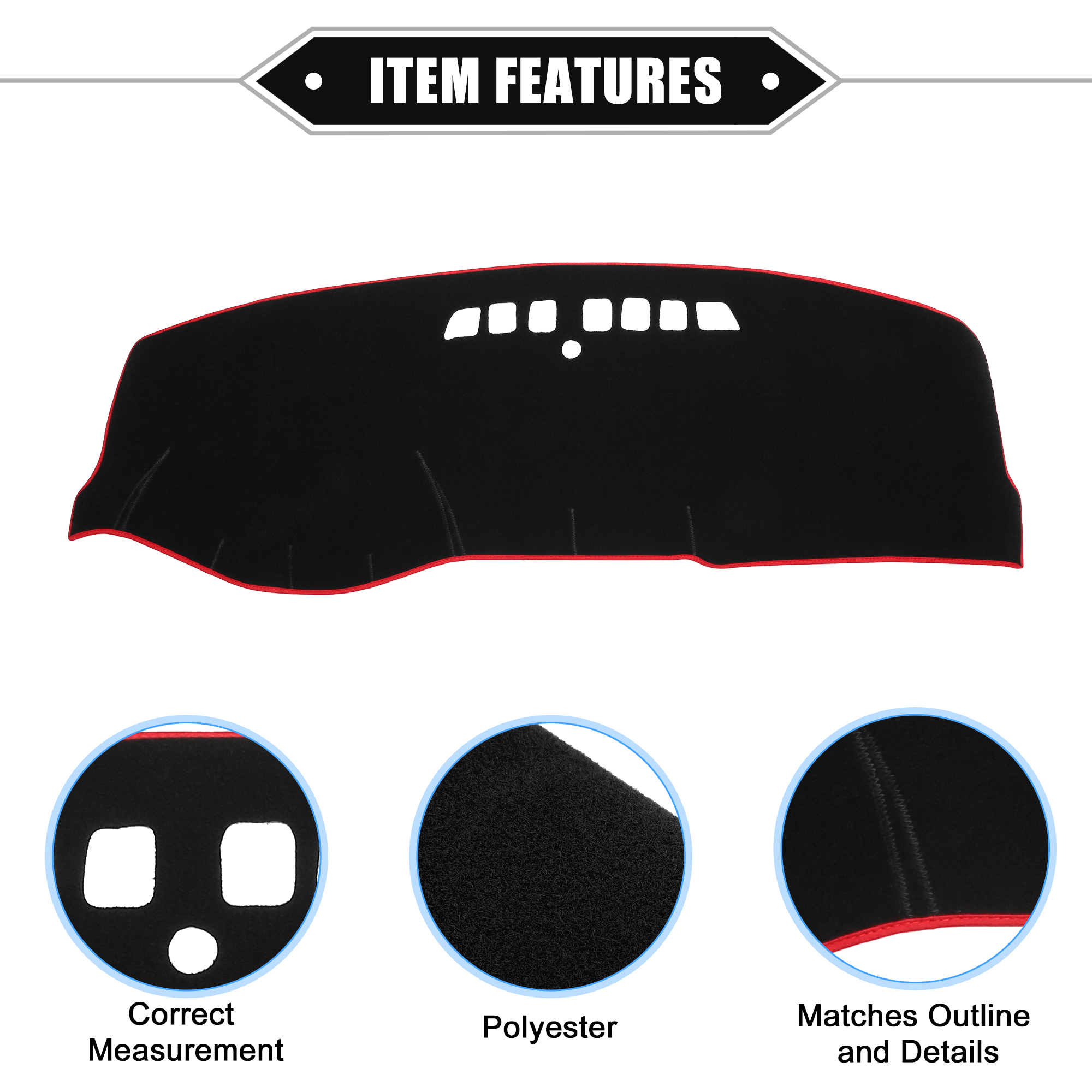 Unique Bargains Protective Dashboard Cover Mat for Buick LaCrosse 2005-2008 Black Red
