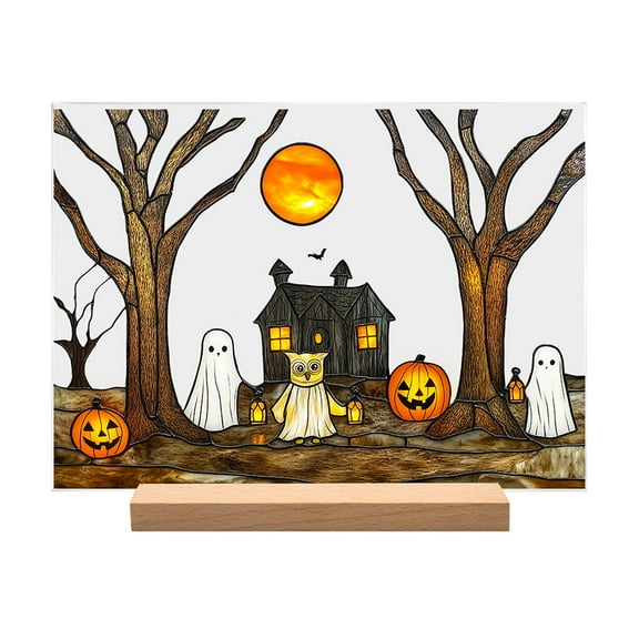 BNNG Halloween Decorations Acrylic Ghost Table Sign Pumpkin Black Cat Table Centerpieces Standing Tabletop Decoration Happy Halloween for Holiday Desk Tiered Tray Party Shelf Decor Farmhouse