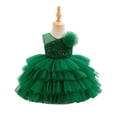 thumbnail image 7 of Girls Formal Dress Glitter Sequin Party Layered Cake Tutu Skirt V Neck Sleeveless Knee Length Pageant Gown for Kids Green 18 Months-24 Months, 7 of 7