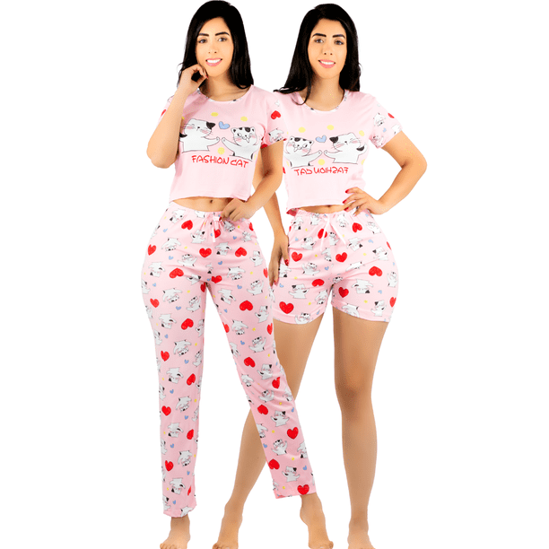 Pijama De 3 Piezas Mujer Pantalon Short Y Playera A Juego