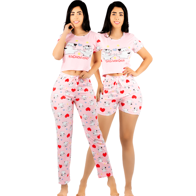 Pijama De 3 Piezas Mujer Pantalon Short Y Playera A Juego