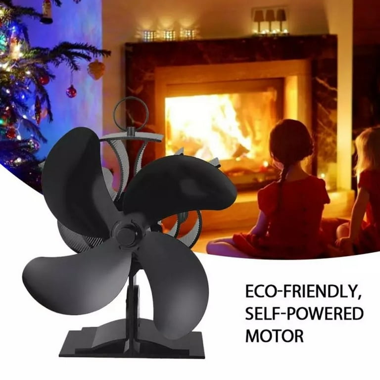 4-Blade wood stove Fan, Heat Powered Stove Fan for Log Burner/Fireplace  with Magnetic Thermomete 