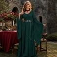 thumbnail image 4 of Halloween Medieval Costume for Women, Round Neck Batwing Sleeve Long Dress with Flowing Full Skirt, Vintage Renaissance Gown for Halloween Party, Medieval Faire and Cosplay, 4 of 6