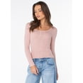thumbnail image 3 of Celebrity Pink Women's Pointelle Henley Long Sleeve Top, Sizes XS-XXXL, 3 of 8