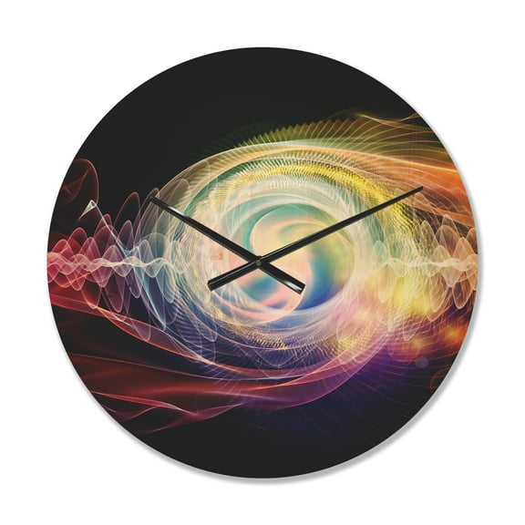Designart 'Abstract Bright Wave Particle in Air on Black ' Modern Wood Wall Clock