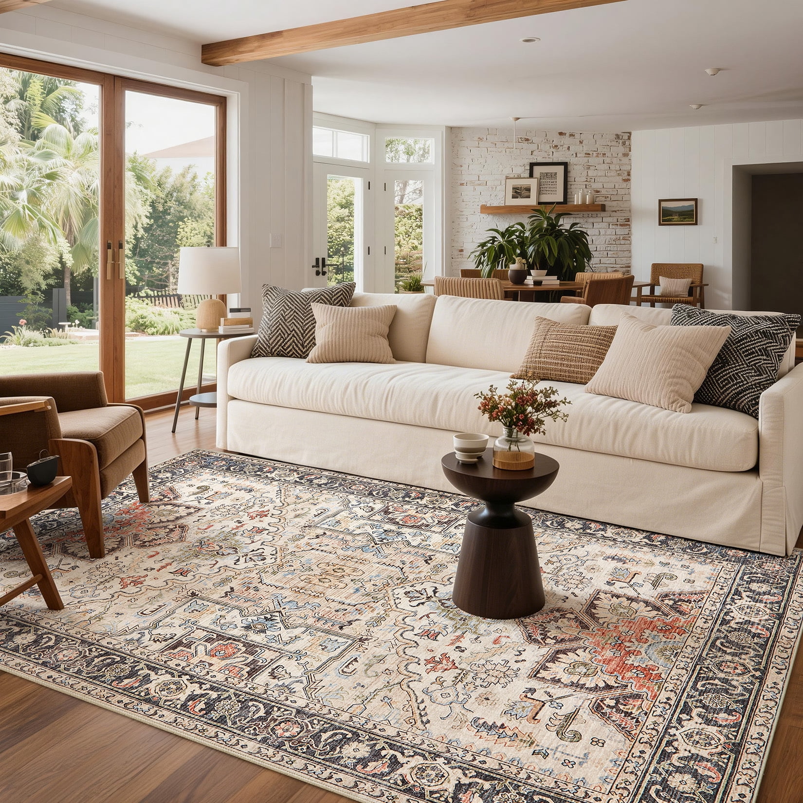 Toyoso 8x10 Area Rugs for Living Room Bedroom , Large Carpet Ultra Thin Soft Washable Oriental Vintage Floral Distressed Rug Big Indoor Carpets for Room Dorm Home Decor Aesthetic - Multi