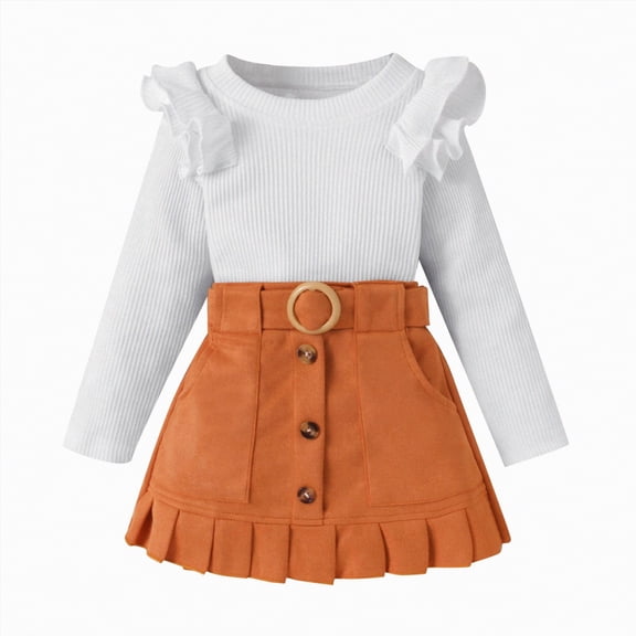 Futezty Toddler Boys Girls Clothes Fall Winter Outfit Sets, Kids Outfits Sets Flying Sleeve Round Neck Cute Elastic Waist 6 12 18 24 Months 2T 3T 2 PC Everyday