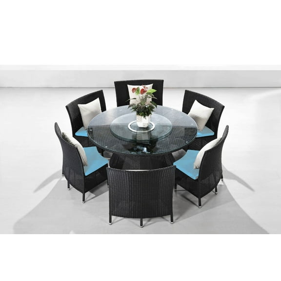 Manhattan Comfort Nightingdale 7PC Rattan&Fabric Outdoor Dining Set in Sky/Brown