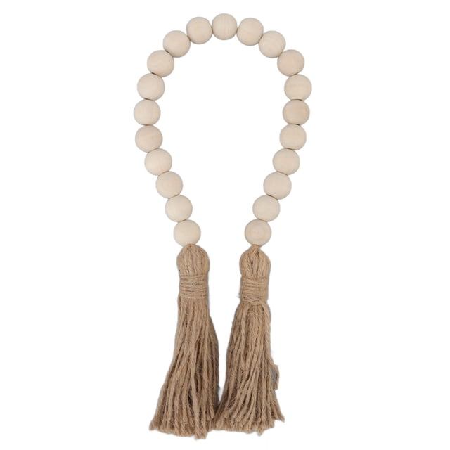 Guirnalda de cuentas de madera Natural hecha a mano, decoración de cuentas para colgar en la pared con borlas para regalos, adornos