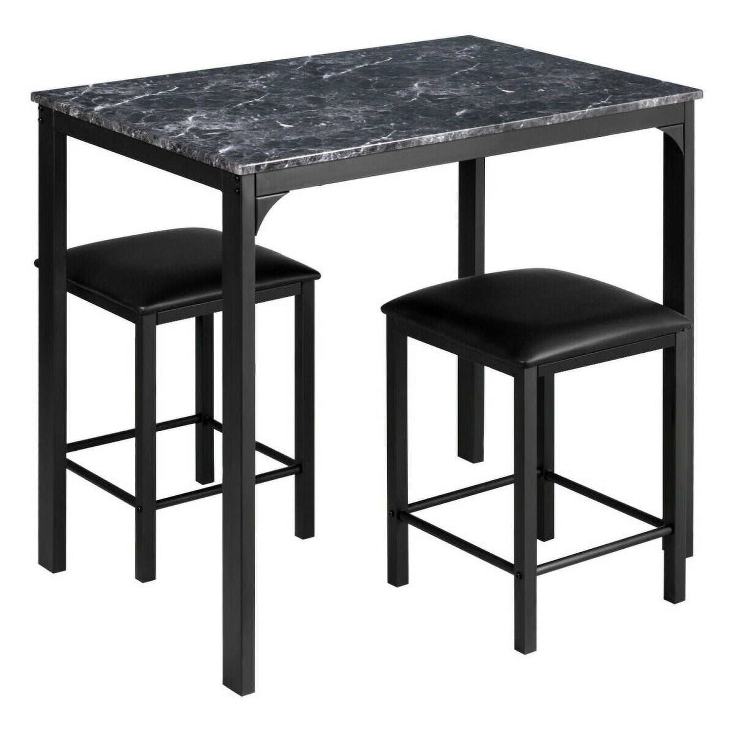 Finihen Dining Set, Dining Table Set, 3 Piece Counter Height Dining Set Faux Marble Table, for Home, Restaurant, Faux Marble, Black Finihen Dining Set, Dining Table Set, 3 Piece Counter Height Dining Set Faux Marble Table, for Home, Restaurant, Faux Marble, Black