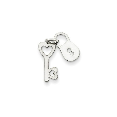 Gold Polished Lock Charm - 14k White Gold Polished Lock & Key Charm