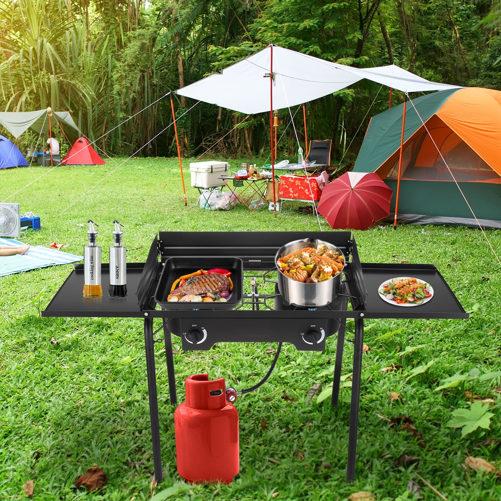 Campingaz BASE CAMP con tapa - Fogón de gas con 2 quemadores – Camping Sport