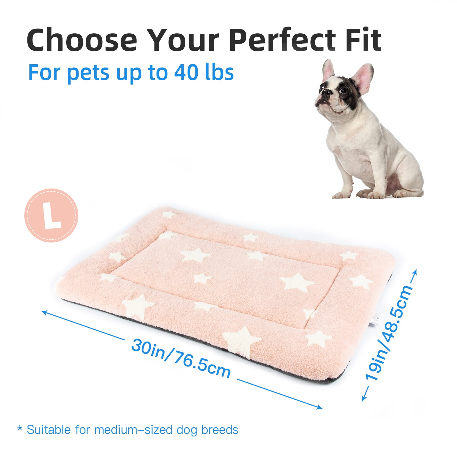 Dog Crate Mats with Non Slip Bottom Washable Dog Bed for Cage Soft Dog Crate Pad with Star Pattern, Pink, 30*19