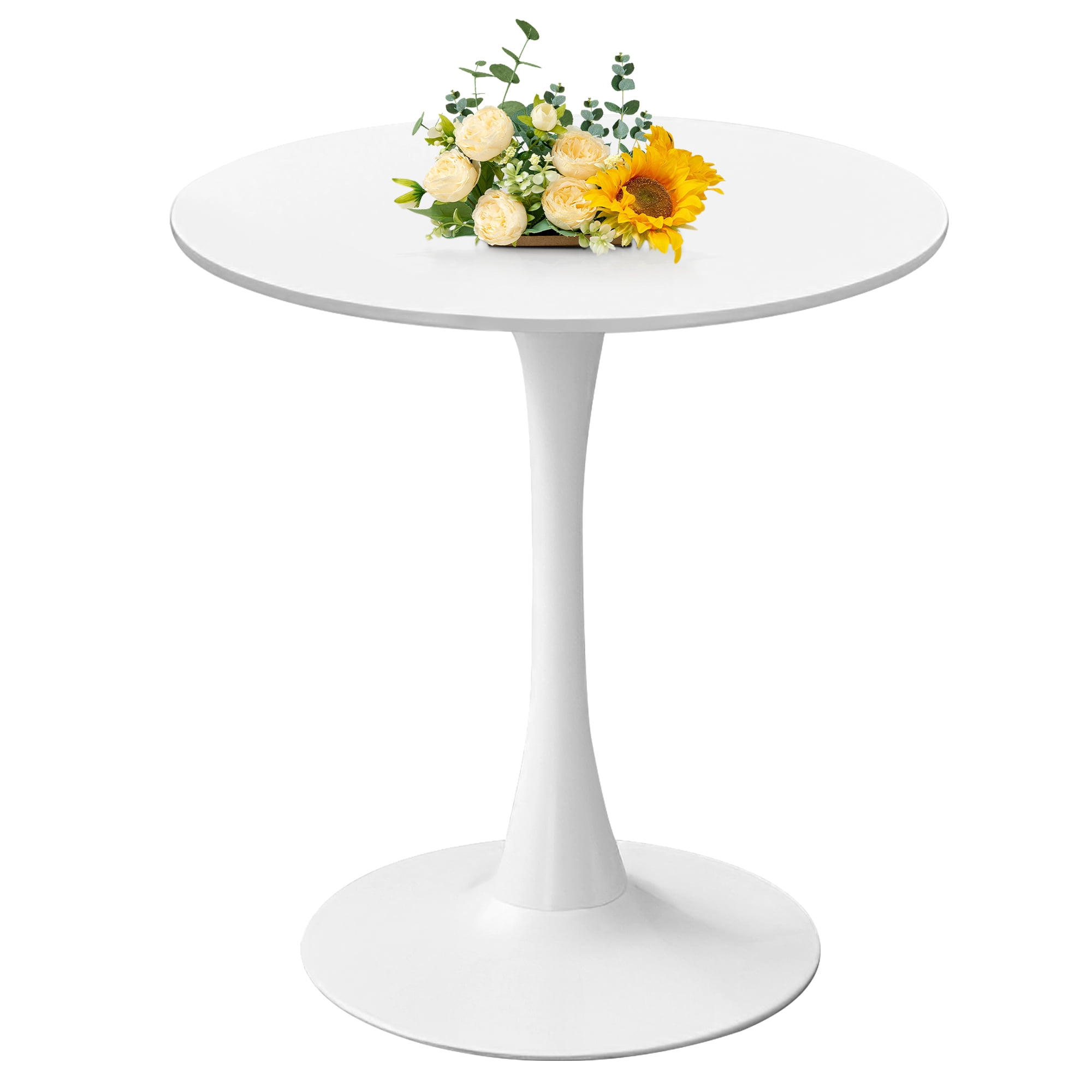 23.6" Round Dining Table with MDF Top & Metal Tulip Pedestal Frame for Kitchen, Living Room, Bedroom, White