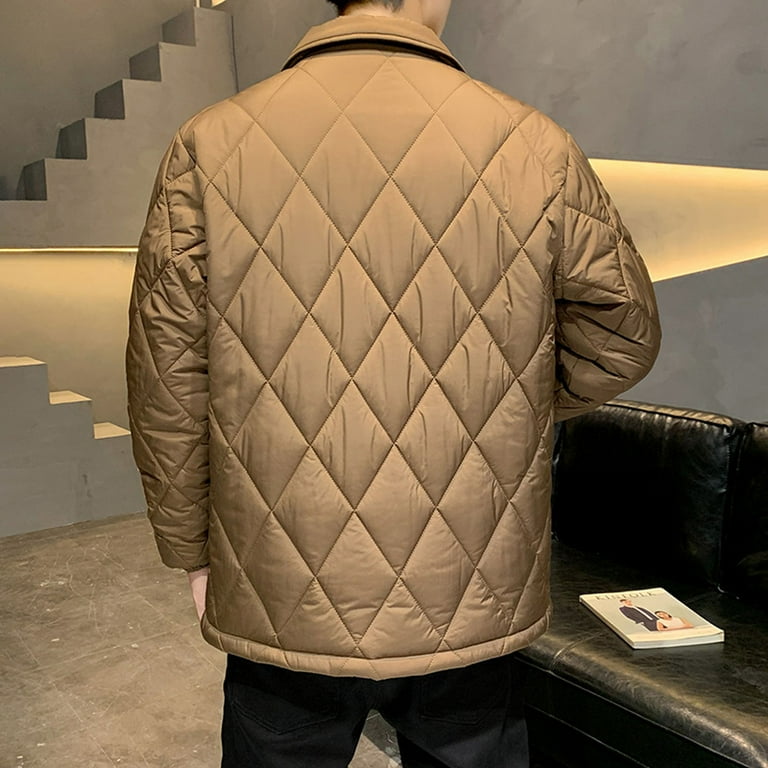 WAENQINLA Mens Diamond Quilted Jacket Lightweight Lapel Collar