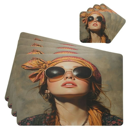 

Wobogo The Hippie Artist Placemats Coasters Set of 4 Heat-resistant Non-slip Easy to Clean Square Dinner Plate Mat