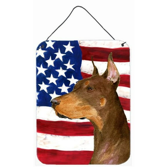 12 x 16 in. USA American Flag With Doberman Aluminum Metal Wall & Door Hanging Prints