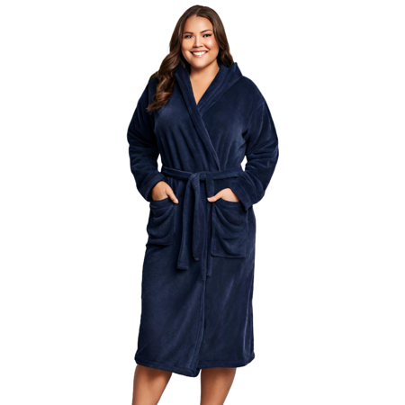 Elegani Plus Size Women s Hooded Terry Bathrobe: Spa-Like Comfort & Style Navy XXL