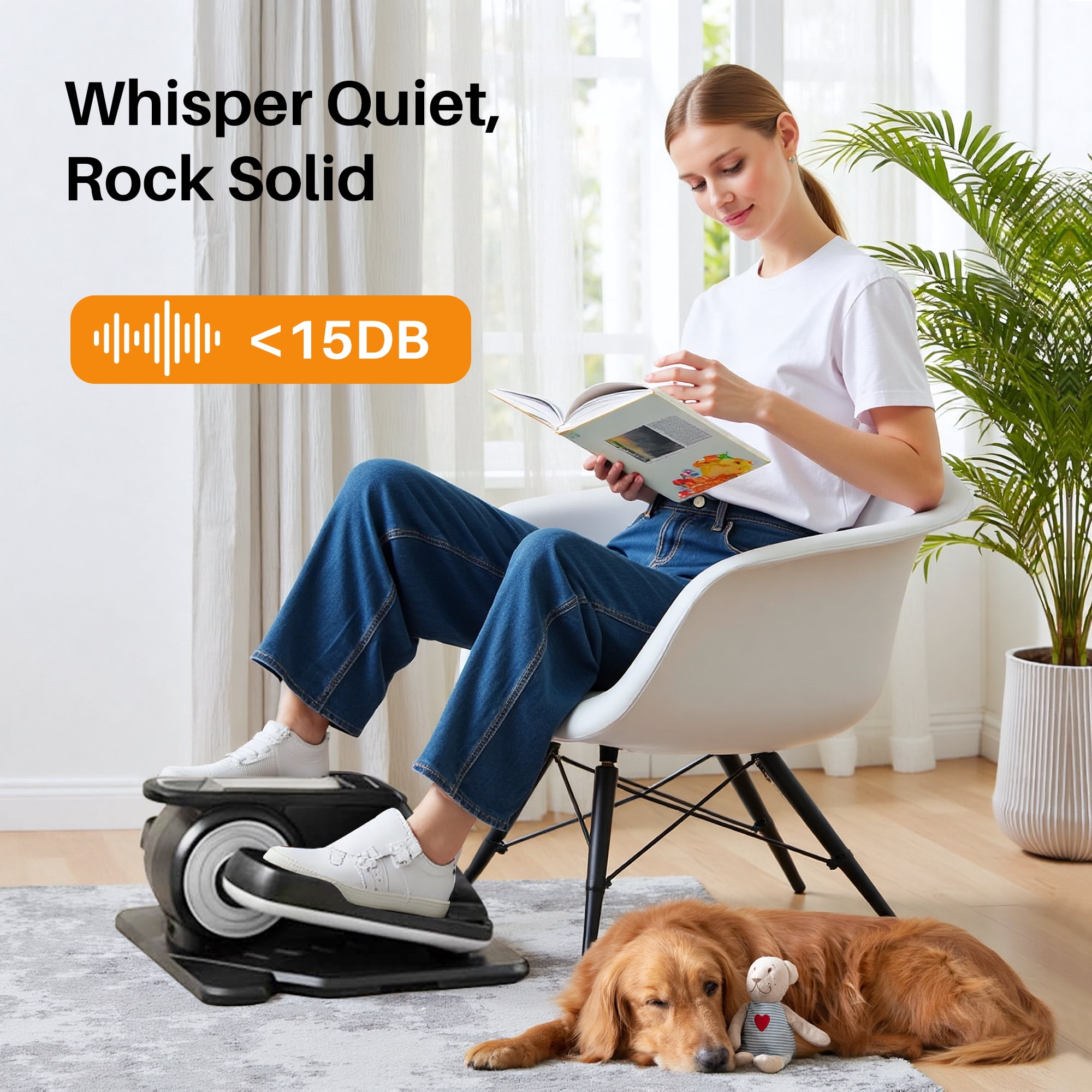 Atilioo Under Desk Elliptical Machine with Remote Control, Electric Elliptical Leg Exerciser, Portable Quiet Seated Pedal Exerciser for Seniors Younger, Silver