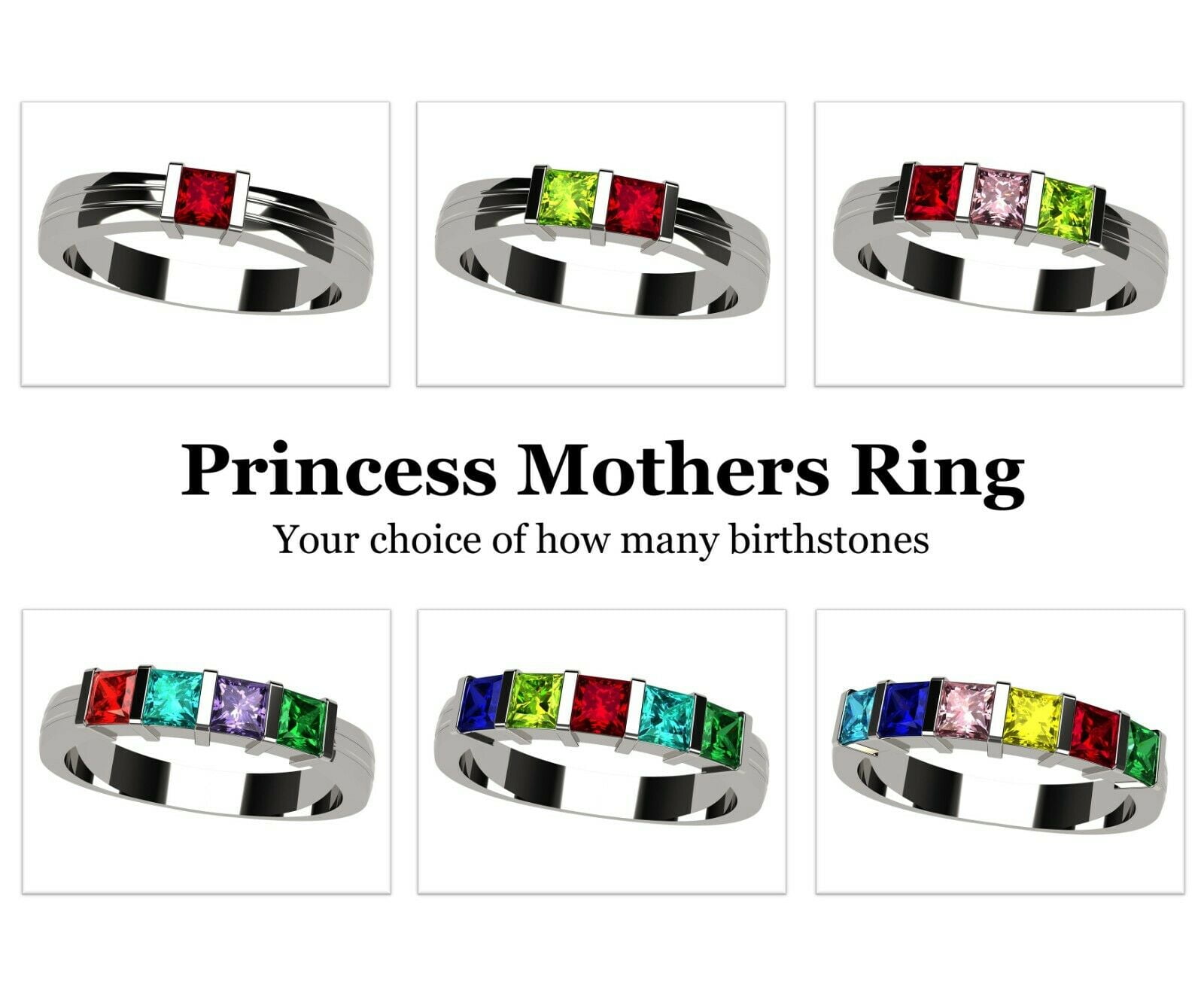 Nana Princess Channel Set 10k White Gold Mother Ring 1-6 Stone for Women - Size 6.5 -Stone 1