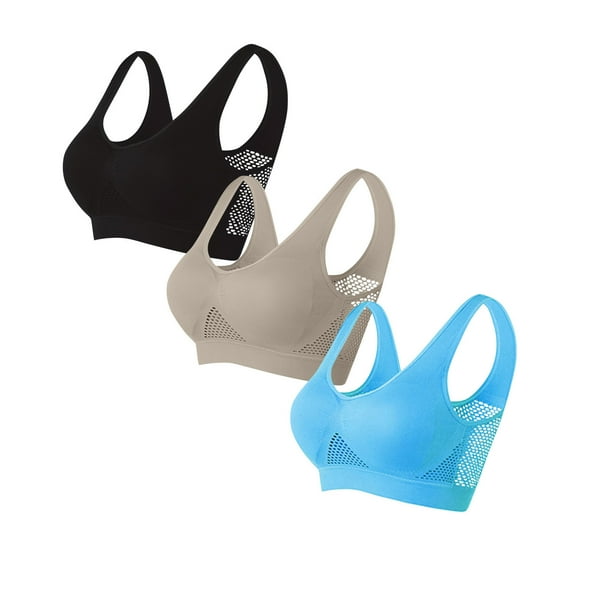 Sujetador de poliéster para mujer, ropa interior de uso diario, de talla grande, de color sólido, sin aros, 3 piezas