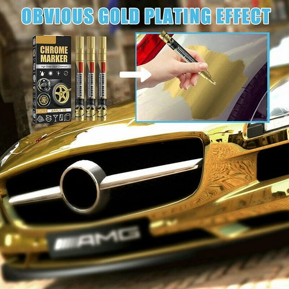 3Pcs Chrome Paint Pens, Permanent Art Set for Model Metal Plastic Glass Repair Kit Car Tire DIY Craft, Waterproof Reflective Gloss Metallic Markers