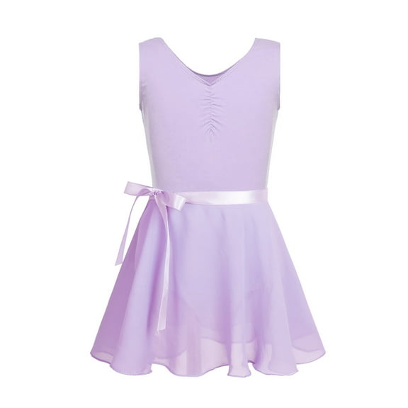 iEFiEL Girls Ballet Gymnastics Basic Leotard with Chiffon Wrap Skirt Lavender 8-10