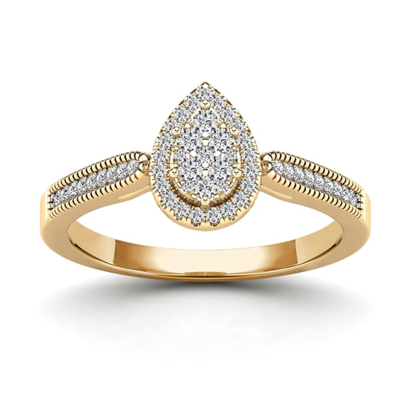 AAAMARK 14K Yellow Gold 1/4ct TDW Diamond Pear Shape Halo Engagement Ring with Milgrain Border on Shank (GH,I1)
