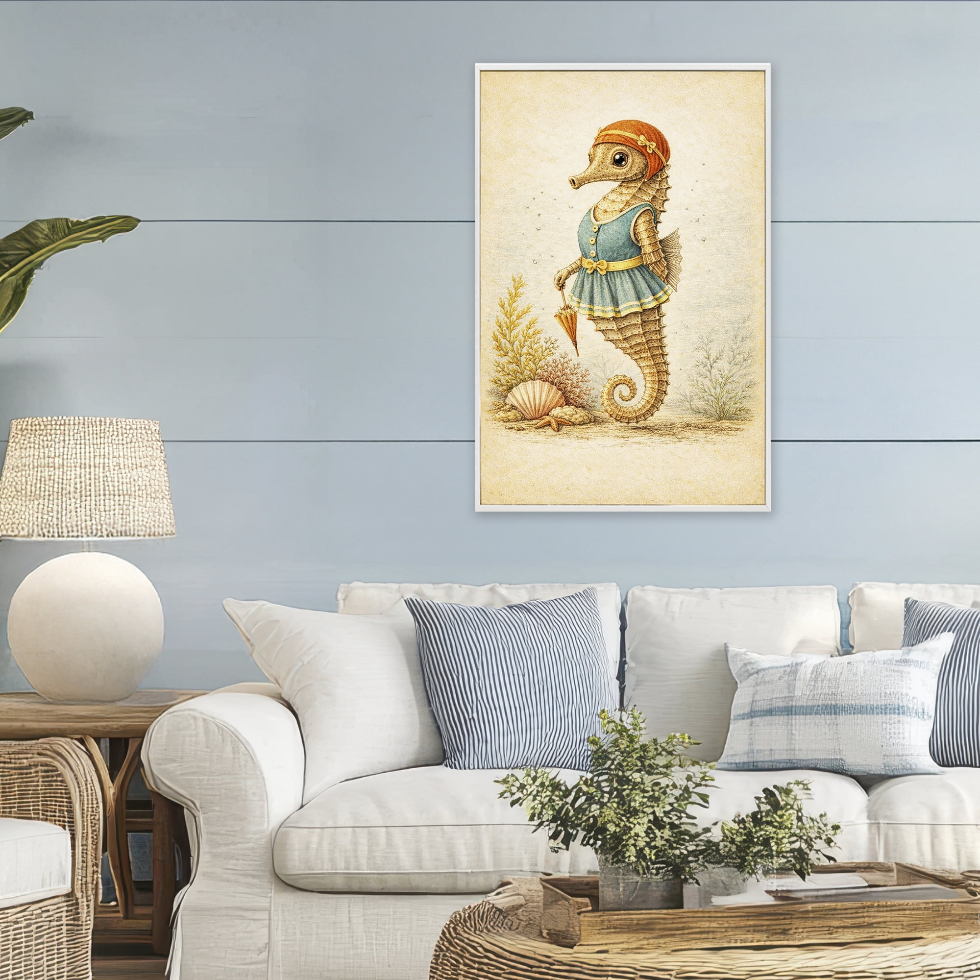 Stupell Industries Maritime Bathing Society Seahorse White Framed Giclee Art, design by Grotto Studios