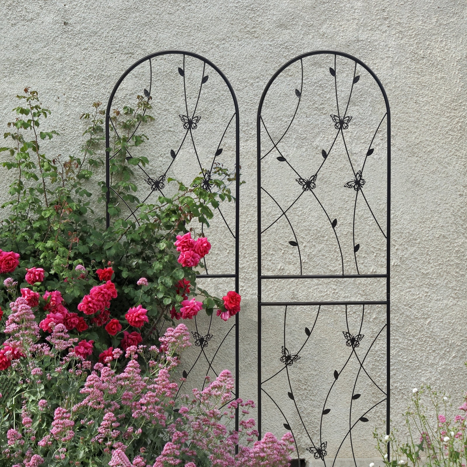Yoneston 4 Pack 71" x 19.7" Metal Garden Trellis, Anti-Rust and Sturdy Garden Pergola for Elevated Garden Beds of Climbing Plants and Outdoor Decoration, Black
