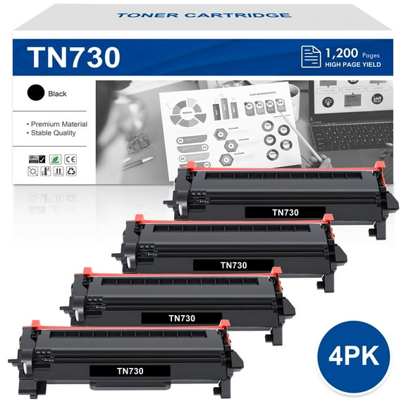 VIPink TN730 Toner Cartridge Compatible for Brother TN-730 TN760 Toner for DCP-L2550DW HL-L2350DW HL-L2370DW HL-L2395DW MFC-L2710DW MFC-L2730DW Printer (Black, 4-Pack)