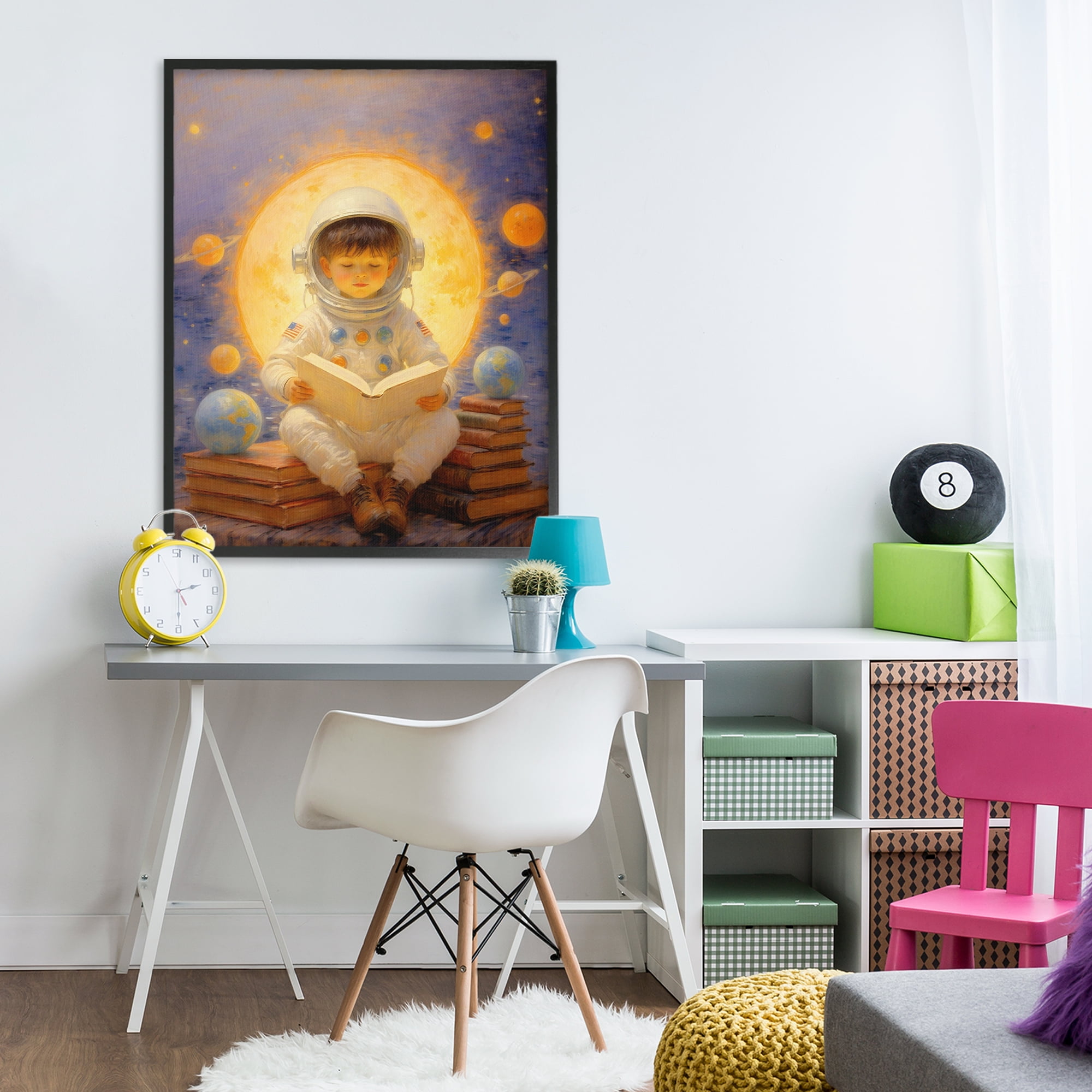 Astronaut Child Learning Black Framed Giclee Art, design by Angie Hawke