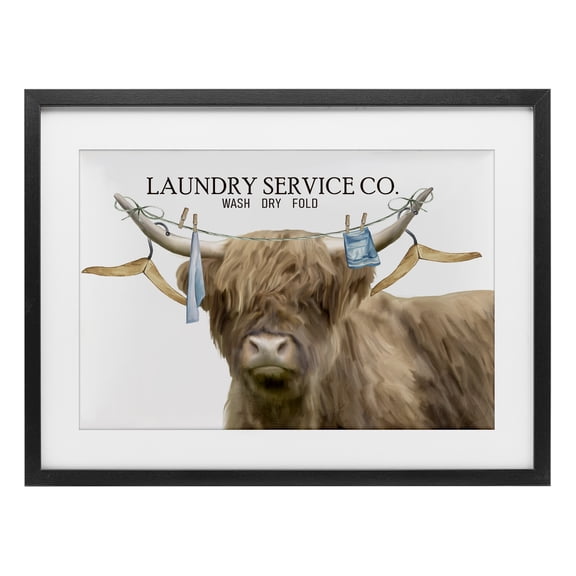 Laundry Service Cattle Black Framed Print Under Glass, design by Kim Allen
