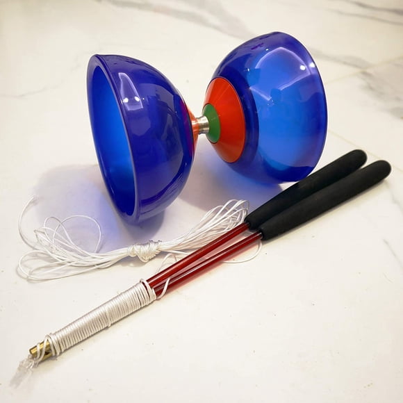 Five Bearings Chinese Yoyo 5\u201d Diabolo Toy with Fiberglass Diablo Sticks & String with Drawstring Bag (Translucent Blue)