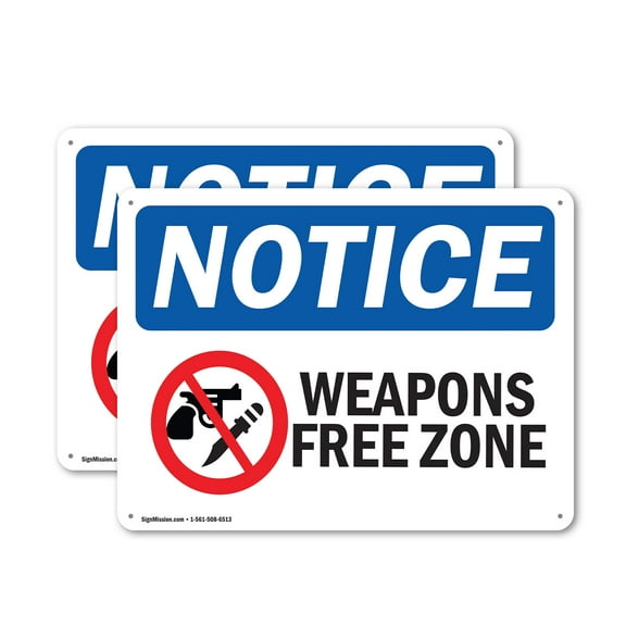 (2 Pack) Weapon Free Zone OSHA Notice Sign 18 Inch X 12 Inch Plastic Sign, Weather Resistant, UV Protected for Workplace, Business, and Construction Site, Made in the USA