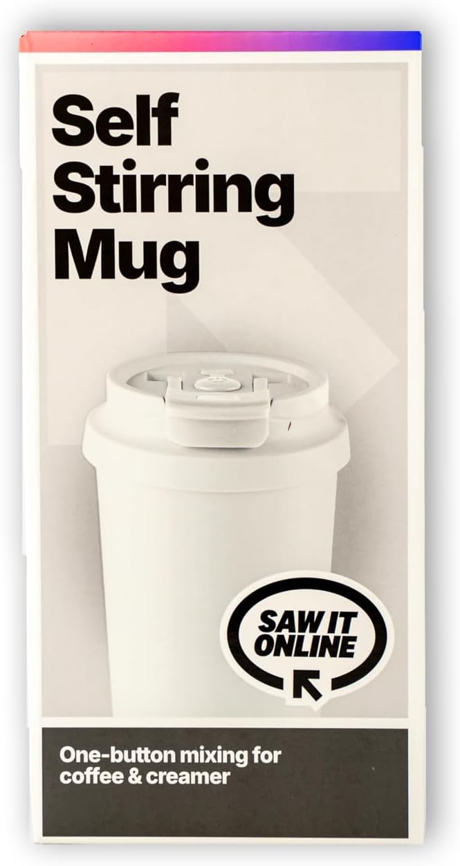 White Automatic Self-Stirring Coffee Mug with Lid, Battery Powered - Ideal for Coffee, Tea & Hot Chocolate